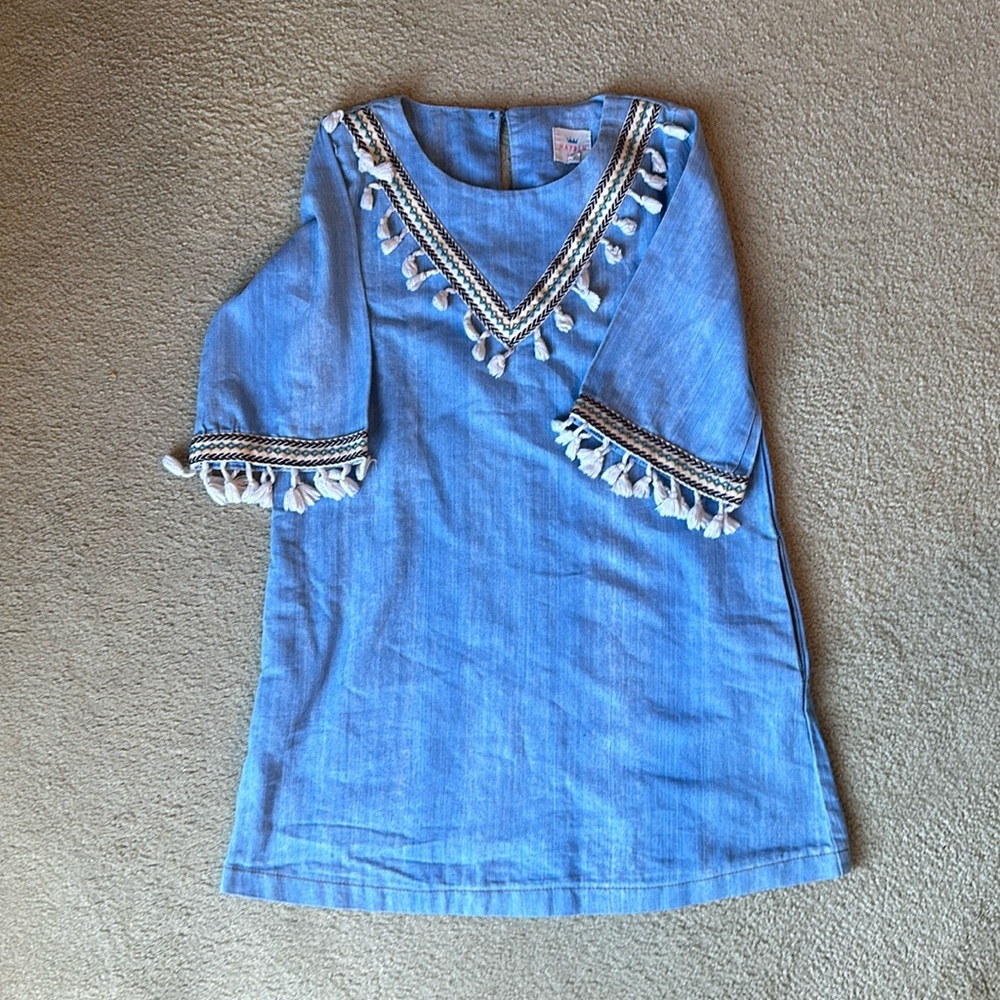 Hayden Girls soft denim dress with accent trim and tassels Size 9/10